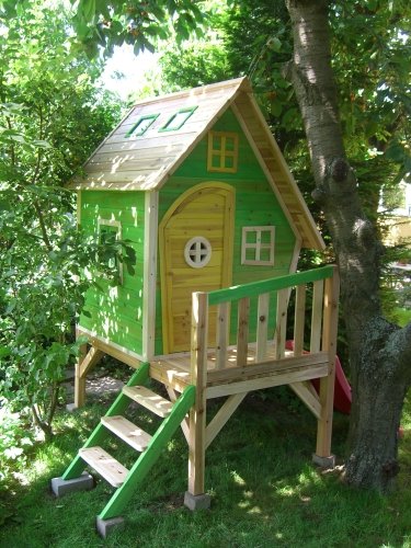 Kinderspielhaus Stelzenhaus aus Holz mit Rutsche Test